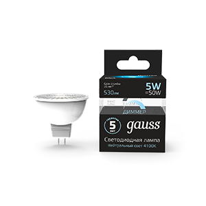 Лампа светодиодная Black 5Вт MR16 4100К нейтр. бел. GU5.3 530лм 180-265В диммир. GAUSS 101505205-D