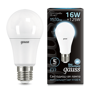 Лампа светодиодная Black 16Вт A60 4100К нейтр. бел. E27 GAUSS 102502216