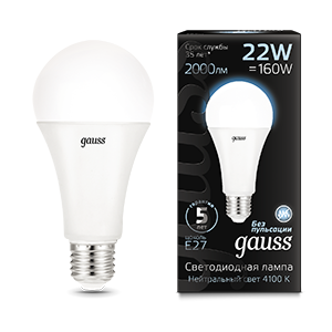 Лампа светодиодная Black 22Вт A70 4100К нейтр. бел. E27 GAUSS 102502222
