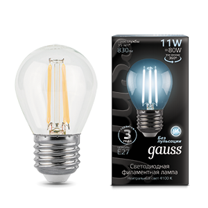 Лампа светодиодная филаментная Black Filament 11Вт шар 4100К нейтр. бел. E27 GAUSS 105802211