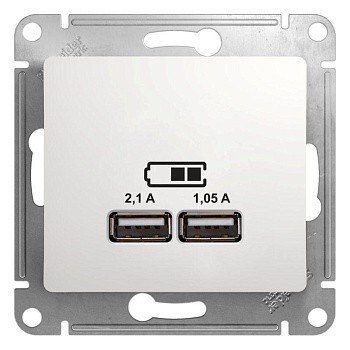 Механизм розетки USB 1-м СП Glossa 5В/2100мА 2х5В/1050мА бел. SchE GSL000133