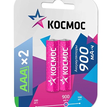 Аккумулятор AAA/R03 NI-MN 900мА.ч BP-2 (блист.2шт) Космос KOCR03NIMH(900MAH)