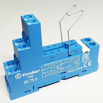 Розетка с винт. клеммами (с зажимной клетью) для реле 40.51 40.52 40.61 40.62 модули 99.01 в комплекте металлич. клипса 095.71 син. FINDER 95759SMA