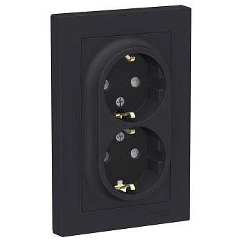 Розетка 2-м СП AtlasDesign 16А IP20 с заземл. защ. шторки в сборе карбон SchE ATN001026