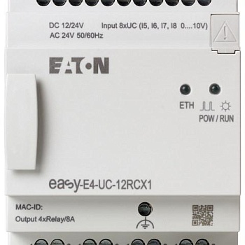 Реле программируемое EASY-E4-DC-12TCX1 24В DC цифровые 8 DI (4 могут использоваться как как аналог.) 4DO транз. часы реального времени Ethernet RJ45 EATON 197212