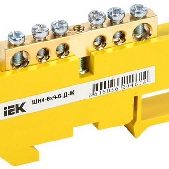 Шина PE "земля" на DIN-изоляторе ШНИ-6х9-6-Д-Ж IEK YNN10-69-6D-K05