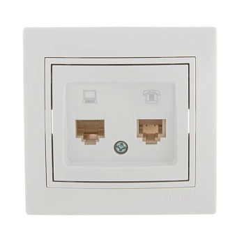Розетка компьютерная + телефонная 2-м СП Mira RJ45 + RJ11 бел./бел. LEZARD 701-0202-143