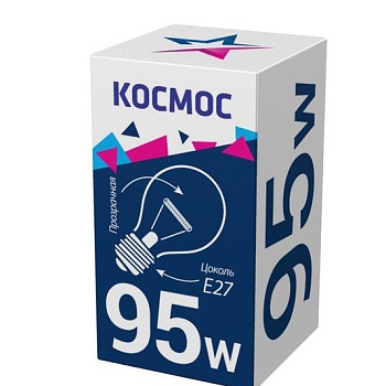 Лампа накаливания 95Вт A50/A55 прозрачная E27 230В КОСМОС LKsmSt55CL95E27v2