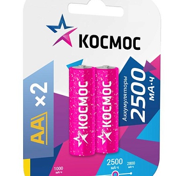 Аккумулятор AA/R6 NI-MN 2500мА.ч BP-2 (блист.2шт) Космос KOCR6NIMH2500MAH2BL
