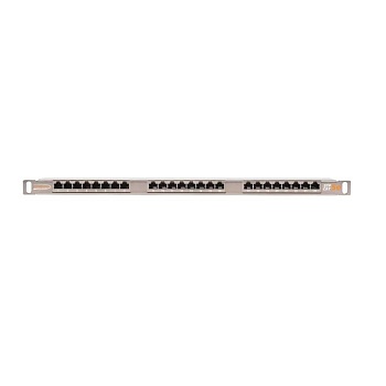Патч-панель 19дюйм 0.5U 24 порта кат.5e (класс D) 100МГц RJ45/8P8C 110/KRONE T568A/B полный экран с органайзером метал. NIKOMAX NMC-RP24SD2-HU-MT