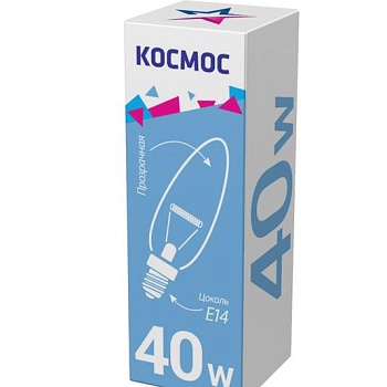 Лампа накаливания Свеча 40Вт E14 прозр. Космос LKsmSCnCL40E14v2