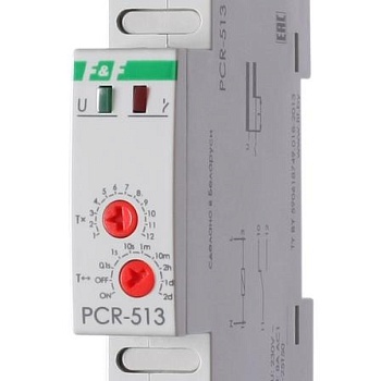 Реле времени PCR-513 8А 230В 1 перекл. IP20 задержка включ. монтаж на DIN-рейке F&F EA02.001.003