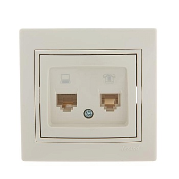 Розетка компьютерная + телефонная 2-м СП Mira RJ45 + RJ11 крем./крем.. LEZARD 701-0303-143