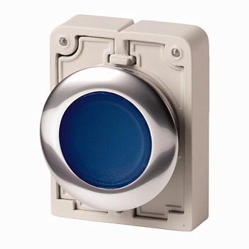 Кнопка плоская 30мм M30C-FDRL-B с подсветкой с фиксацией голуб. EATON 182954