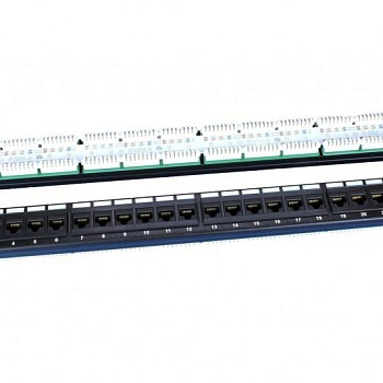 Патч-панель 19дюйм 1U RJ45 кат.5e 24 порта PP3-19-24-8P8C-C5E-110D черн. Hyperline 246095