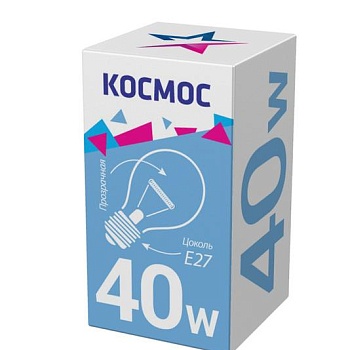 Лампа накаливания 40Вт A50/A55 прозрачная E27 230В КОСМОС LKsmSt55CL40E27v2