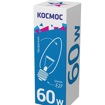 Лампа накаливания Свеча 60Вт E27 прозр. Космос LKsmSCnCL60E27v2