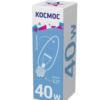 Лампа накаливания Свеча 40Вт E27 прозр. Космос LKsmSCnCL40E27v2