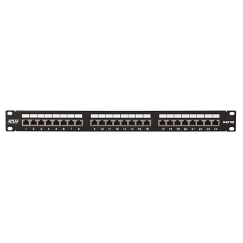 Панель коммутационная 19дюйм 1U 24 порта кат.5e класс D 100МГц RJ45/8P8C 110/KRONE T568A/B экран. черн. NETLAN EC-URP-24-SD2