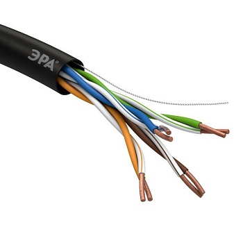 Кабель витая пара U/UTP кат.5e 4х2х24AWG solid CU PE OUTDOOR черн. 305м (м) Эра Б0044431