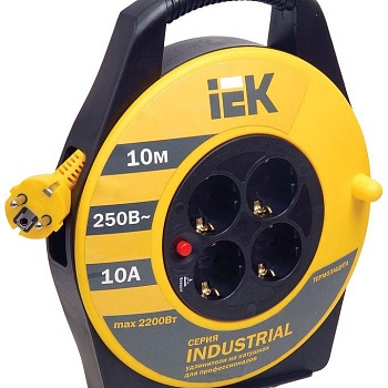Удлинитель на катушке 4х10м с заземл. 10А IP20 УК10 "Industrial" с термозащ. 3х1 IEK WKP14-10-04-10