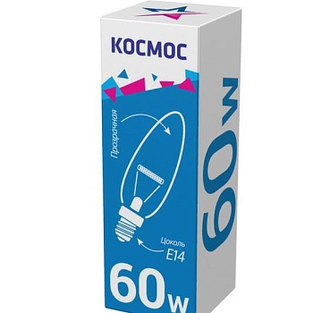 Лампа накаливания Свеча 60Вт E14 прозр. Космос LKsmSCnCL60E14v2