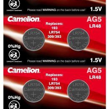 Элемент питания алкалиновый "таблетка" G 5 Mercury Free AG5-BP0%Hg 393A/LR754/193 BL-10 (блист.10шт) Camelion 12813