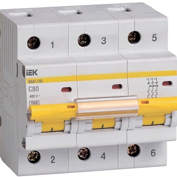 Выключатель автоматический модульный 3п C 80А 10кА ВА47-100 IEK MVA40-3-080-C