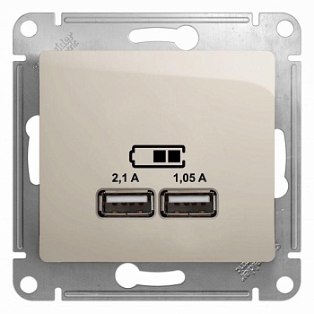 Механизм розетки USB 1-м СП Glossa 5В/2100мА 2х5В/1050мА молоч. SchE GSL000933
