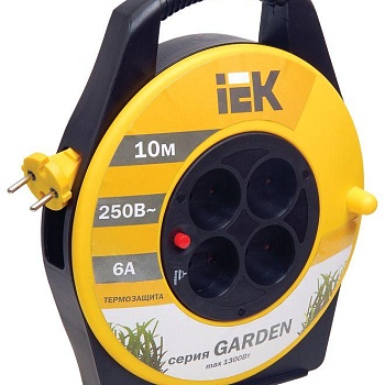 Удлинитель на катушке 4х10м без заземл. 6А IP20 УК10 "Garden" с термозащ. 2х0.75 IEK WKP23-06-04-10