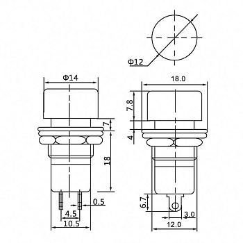 Выключатель-кнопка 250В 1А (2с) (ON)-OFF Б/Фикс красн. (PBS-16В) Rexant 36-3061