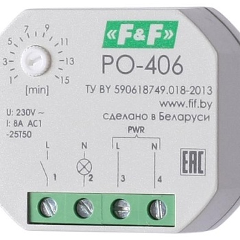 Реле времени PO-406 8А 230В 1НО IP20 задержка выключ./управ. контактом монтаж в коробку d-60мм F&F EA02.001.019