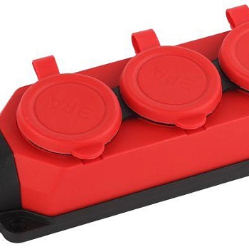 Колодка 3-м с заземл. 16А IP44 K-3e-RED-IP44 каучук красн. Эра Б0044552