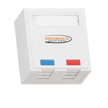 Розетка 2 порта кат.5e (класс D) 100МГц RJ45/8P8C FT-TOOL/110/KRONE T568A/B неэкран. со шторками бел. NIKOMAX NMC-WO2UD2-FT-ST-WT