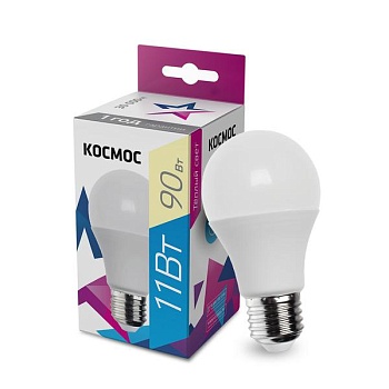 Лампа светодиодная A60 11Вт 3000К E27 220В КОСМОС LkecLED11wA60E2730