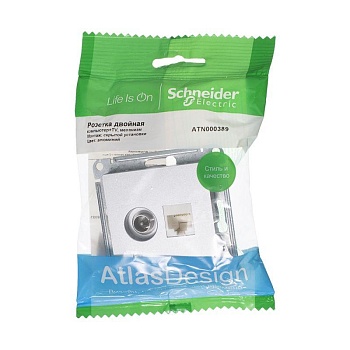 Механизм розетки компьютерной + TV 2-м AtlasDesign RJ45 кат.5E + TV алюм. SchE ATN000389