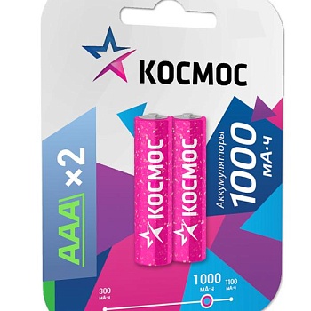 Аккумулятор AAA/R03 NI-MN 1000мА.ч BP-2 (блист.2шт) Космос KOCR03NIMH(1000MAH)