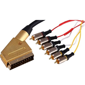 Шнур SCART Plug - 6RCA Plug 1.5м (GOLD) металл. Rexant 17-1522