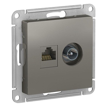 Механизм розетки компьютерной + TV 2-м AtlasDesign RJ45 кат.5E + TV сталь SchE ATN000989