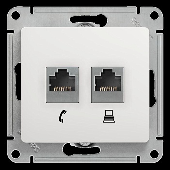 Механизм розетки компьютерной + телефонной 2-м СП Glossa RJ45 + RJ11 кат.5E бел. SchE GSL000185